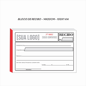 Bloco de recibo - 14x20cm - 100x1 via - papel sulfite 75g