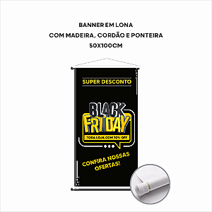 Banner em Lona - 50x100cm - Madeira, cordão e ponteira