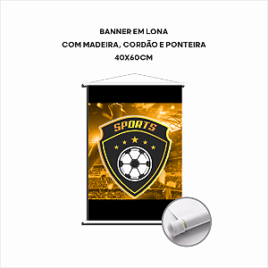 Banner em Lona - 40x60cm - Madeira, cordão e ponteira