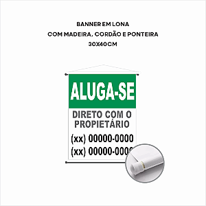 Banner em Lona -30x40cm - Madeira, cordão e ponteira