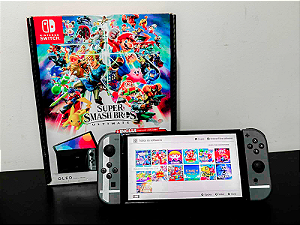 Nintendo Switch Oled Super Smash SemiNovo Desbloqueado + SD 256GB + Muitos Jogos