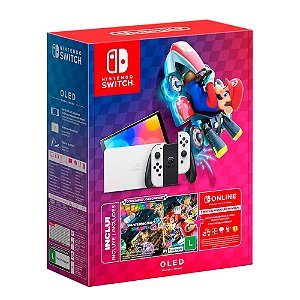 Nintendo Switch Oled Novo Desbloqueado + SD 256GB + Muitos Jogos + Jogo Mario Kart Digital + 3 meses Online
