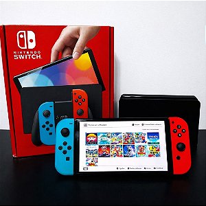 Nintendo Switch Oled Neon SemiNovo Desbloqueado + SD 256GB + Muitos Jogos