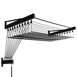 Varal De Parede Individual 6 Varetas Alumínio Forte com Roldanas - Bitenfer Varais