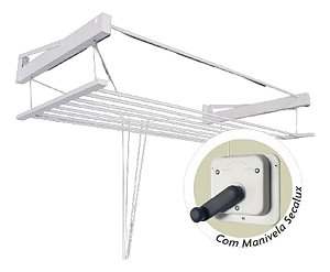 Varal De Parede Sobe E Desce com Manivela Classico 120 Cm 10 Varetas Aluminio