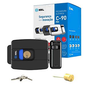 Fechadura HDL C-90 Pro Preto AD Cilindro Ajustável Botão