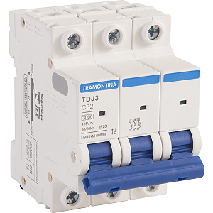 Minidisjuntor TDJ3-3C32 3P 32A 3KA Tripolar Tramontina