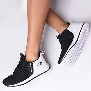 Tênis Esportivo Academia Caminhada Runway Running Masculino - Branco/Preto