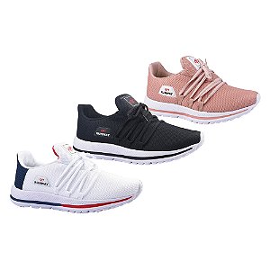 Kit 3 Pares De Tênis Caminhada Corrida Academia Runway Soft Feminino - Branco E Preto E Nude
