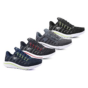 Kit 4 Pares De Tênis Caminhada Academia Runway Training Masculino - Marinho/Verde E Preto/Vermelho E Grafite E Preto/Verde