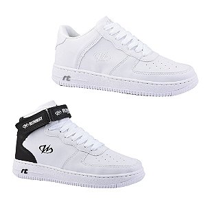 Kit 2 Pares De Tênis Estilo Retrô Sneaker Runway Masculino - Branco/Preto E Branco