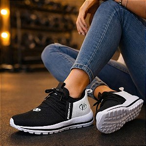 Tênis Esportivo Academia Caminhada Runway Running Feminino - Branco/Preto
