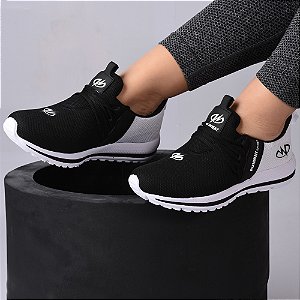 Tênis Esportivo Academia Caminhada Runway Running Feminino - Branco/Preto