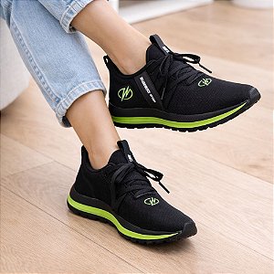 Tênis Esportivo Academia Caminhada Runway Running Feminino - Preto/Verde