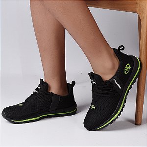 Tênis Esportivo Academia Caminhada Runway Running Masculino - Preto/Verde