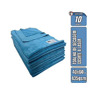 Kit 10 toalhas de Secagem 40X60cm Azul 435gsm Lincoln