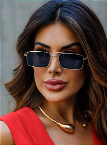 Óculos de Sol Retangular Hawai - Preto Dourado - Metal