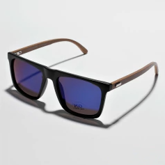 Óculos de Sol Clássico Retangular Calcutá - Azul Espelhado - Bambu