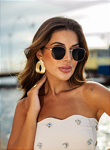 Óculos de Sol Polarizado Barbara - Premium - Preto Dourado - Metal