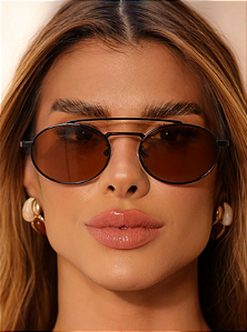 Óculos de Sol Redondo Oval New Gold - Marrom Preto - Metal