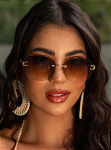 Óculos de Sol Quadrado Yara - Marrom Degradê Dourado - Metal