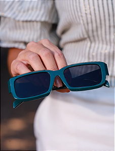 Óculos de Sol Premium Retangular Elisa - Preto Verde - Acetato
