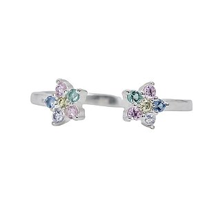 Anel Flor Rainbow Prata 925