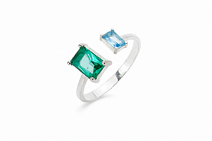 Anel Duo – Prata 925 com Zircônias Retangulares