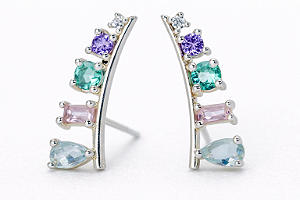 Brinco Ear Cuff Rainbow – Prata 925 com Zircônias Coloridas