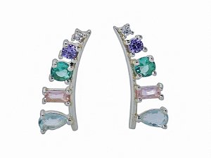 Brinco Ear Cuff Rainbow – Prata 925 com Zircônias Coloridas