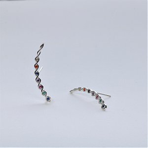 Brinco Ear Cuff Bolinhas Rainbow – Prata 925 com Zircônias Coloridas