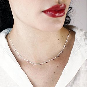 Colar Gargantilha Zircônias Vermelhas – Prata 925