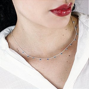 Colar Gargantilha Zircônia Azul– Prata 925