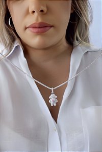 Pingente Menina Cravejado G - Prata 925