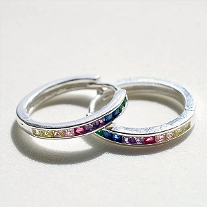 Argola Navete Rainbow – Prata 925 com Zircônias Coloridas