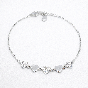 Pulseira corações com zircônias – Prata 925