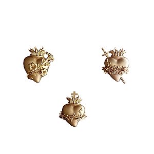 Sagrados Corações em Resina Ouro Palido