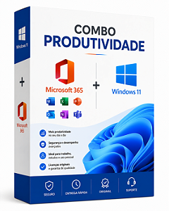 Combo + Produtividade - Microsoft 365 Anual + Windows 11 PRO Vitalício - Envio Rápido por E-mail e Nota Fiscal