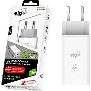 Carregador USB W65GAN 3 Saídas 3A ELG