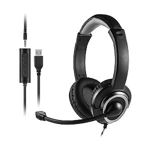 Fone De Ouvido Headset Com Fio Hf600 Conexão P3 E Usb Cabo De 240cm Preto - Ph427