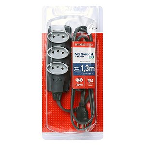 Extensao Noshock 90 Pp 3x0,75 2p+t 10a Grafite 1,3 Metros Dn1906