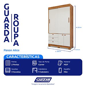 Roupeiro Panan Alice 02 Pts Desl E 03 Gvt - 40010118-0172 - PC / 3