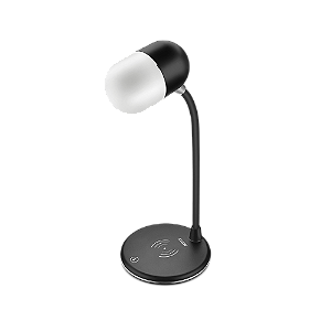 Luminária De Mesa Led Lumi Play 3 Em 1 Carregador De Celular Por Indução E Caixa De Som Preta - 48lumiplay00