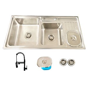 Cuba Dupla Pro Aço Inox com Lixeira e Torneira Dream Preta