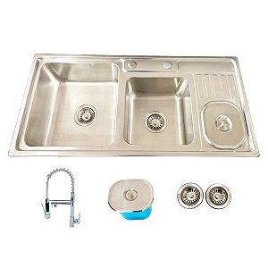 Cuba Dupla Pro Aço Inox 304 com Lixeira e Torneira Dream Cromada