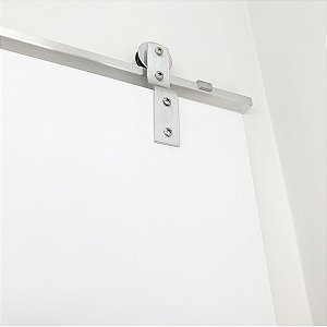 Porta Branca 80 cm + Kit de Correr 1,5 m + Puxador Flat 50 cm Escovado