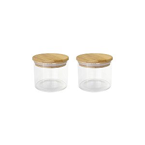 Kit 2 Potes Herméticos de Vidro com Tampa de Bambu 450ml