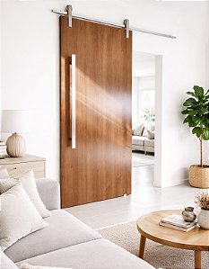 Porta Carvalho 80 cm + Kit de Correr Aluminum 1,5 m + Puxador Flat Aluminum 1 m Escovado