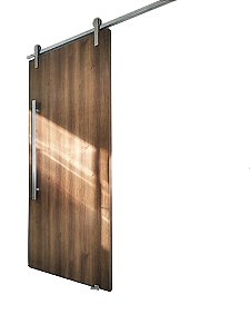 Porta Carvalho 80 cm + Kit de Correr Aluminum 1,5 m + Puxador Flat Aluminum 1 m Escovado