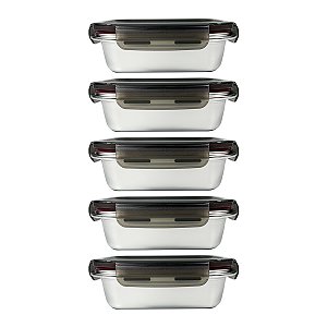 Kit 5 Potes Herméticos Marmita de Aço Inox 650ml